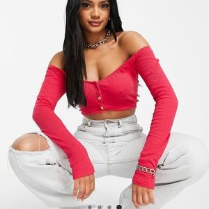 of shoulder crop top in fuschia - worn once - size 4